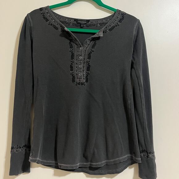 Y2K Lucky Brand Womens Sz L Waffle Knit Thermal Henley Top Boho Whimsigoth Fairy - Picture 1 of 6